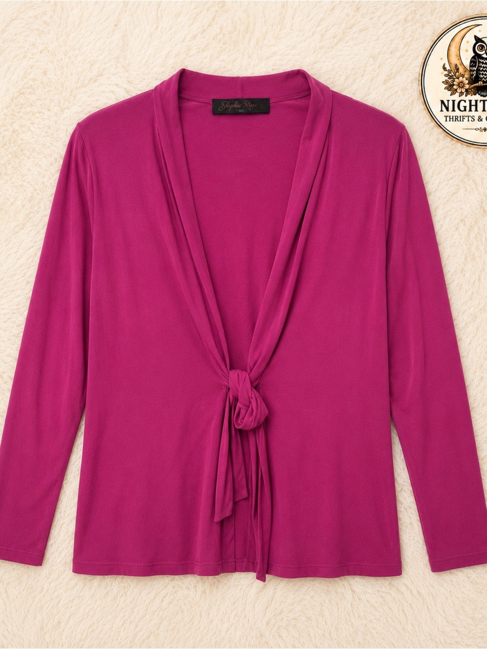 Magenta Tie Front Cardigan ~ Long Sleeve Open Knit Top ~ Women’s XL